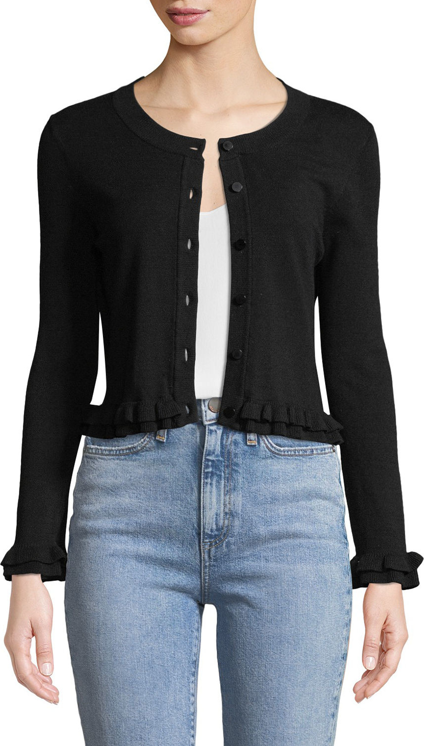 MILLY Ruffled-Trim Button-Front Cardigan