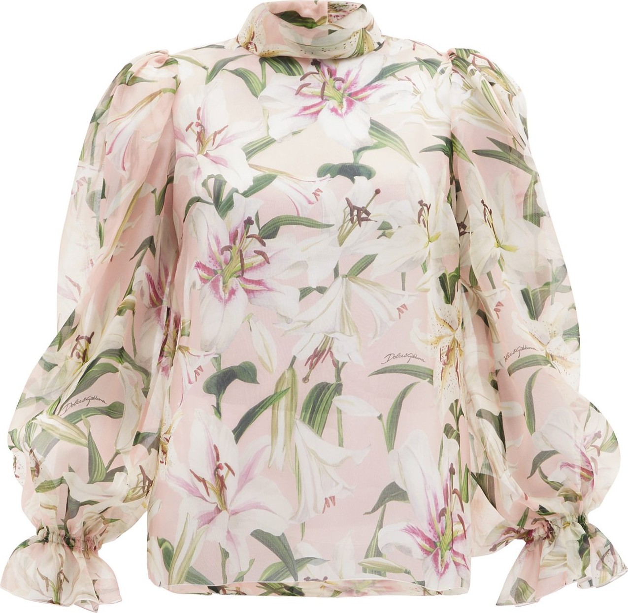 Dolce & Gabbana Lilium-print silk-organza blouse