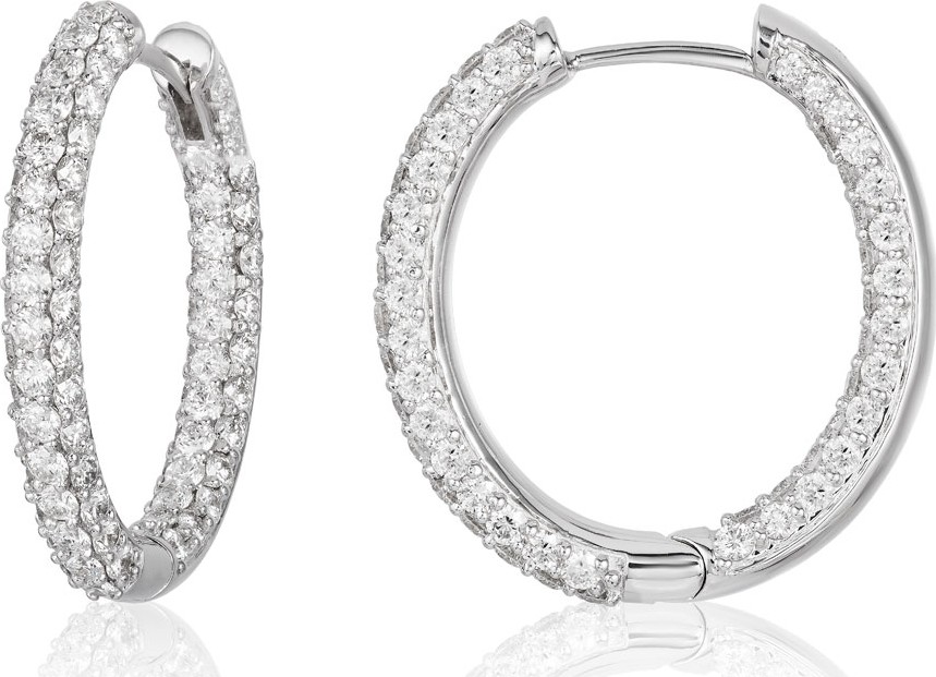 American Jewelery Designs Medium Pave Diamond Hoop Earrings in 18K White Gold