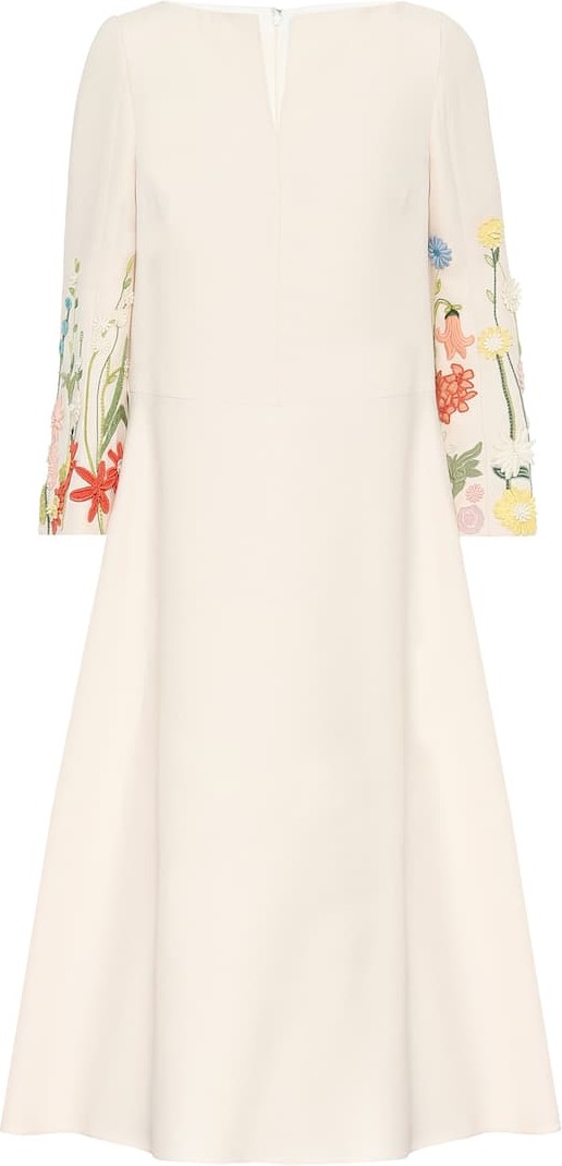 Valentino Embroidered wool-blend midi dress