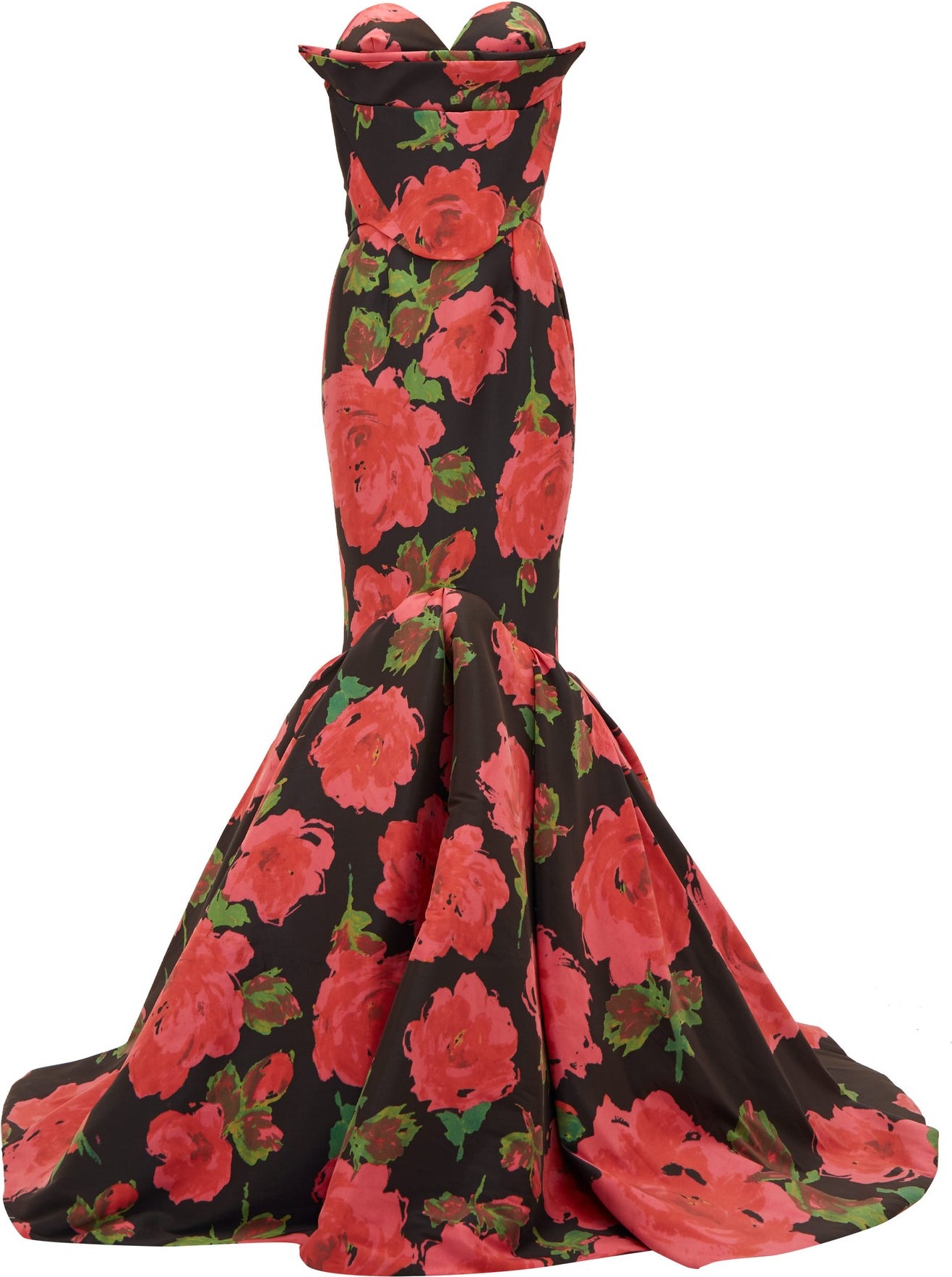 Richard Quinn Rose-print mermaid-hem satin gown