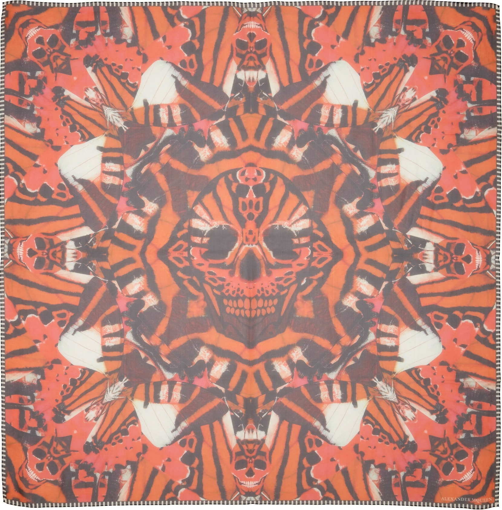 Alexander McQueen Skull & Tiger Moth Print Silk Chiffon Scarf