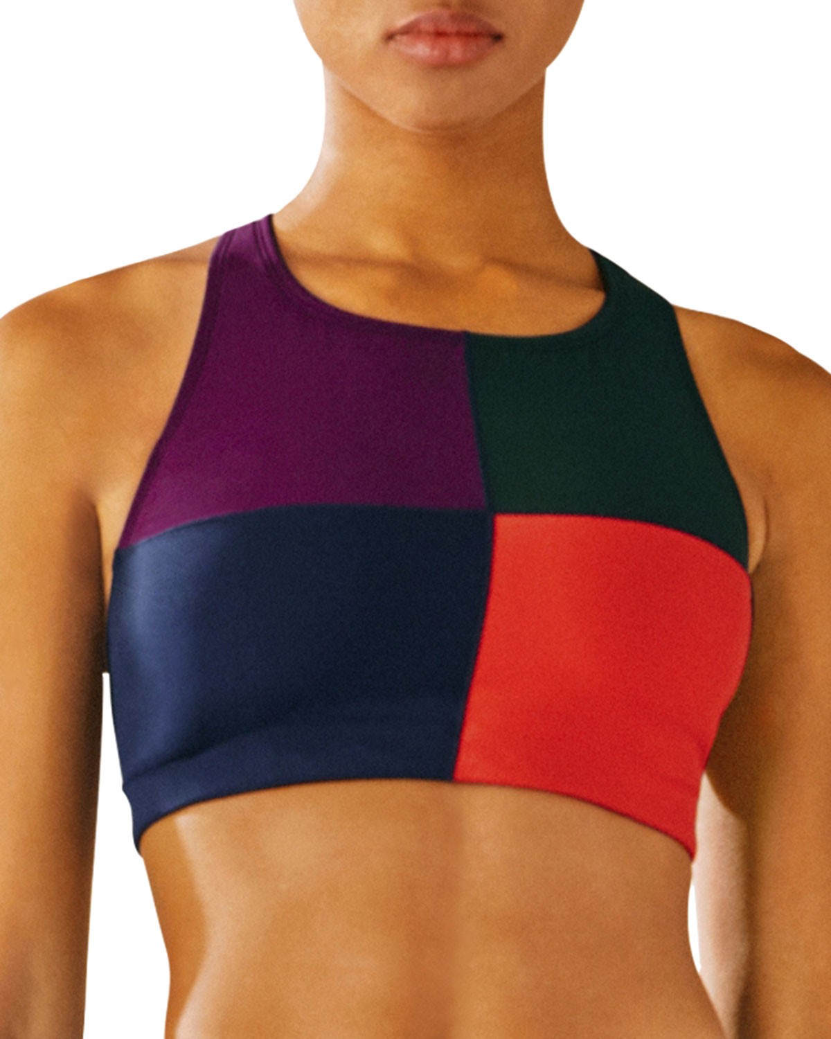 Tory Sport Colorblock Print Mesh-Back Bra
