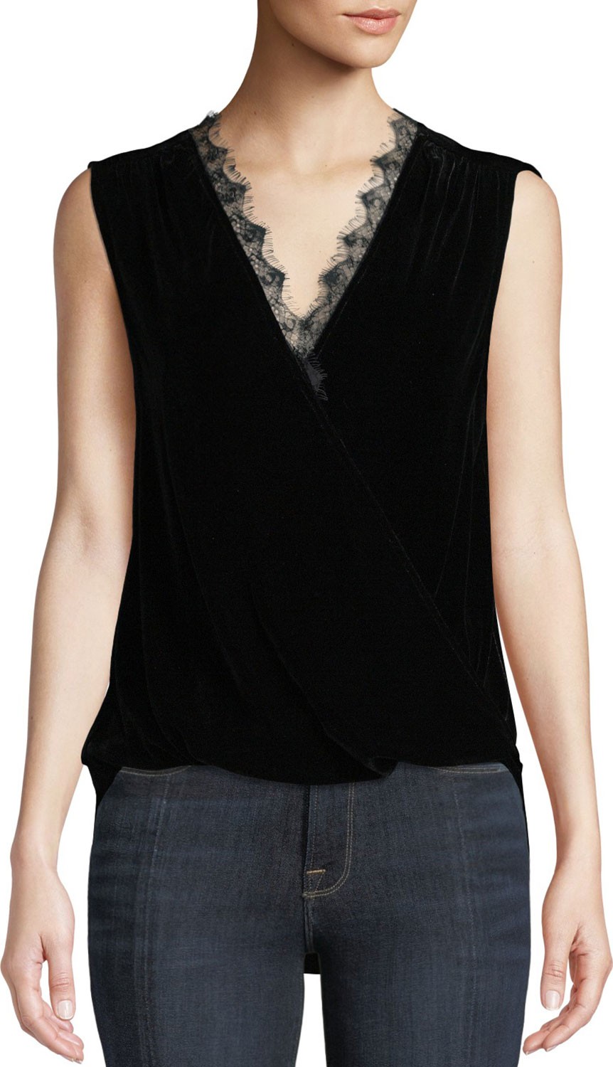 Velvet By Graham & Spencer Celia Velvet Sleeveless Top with Lace Trim