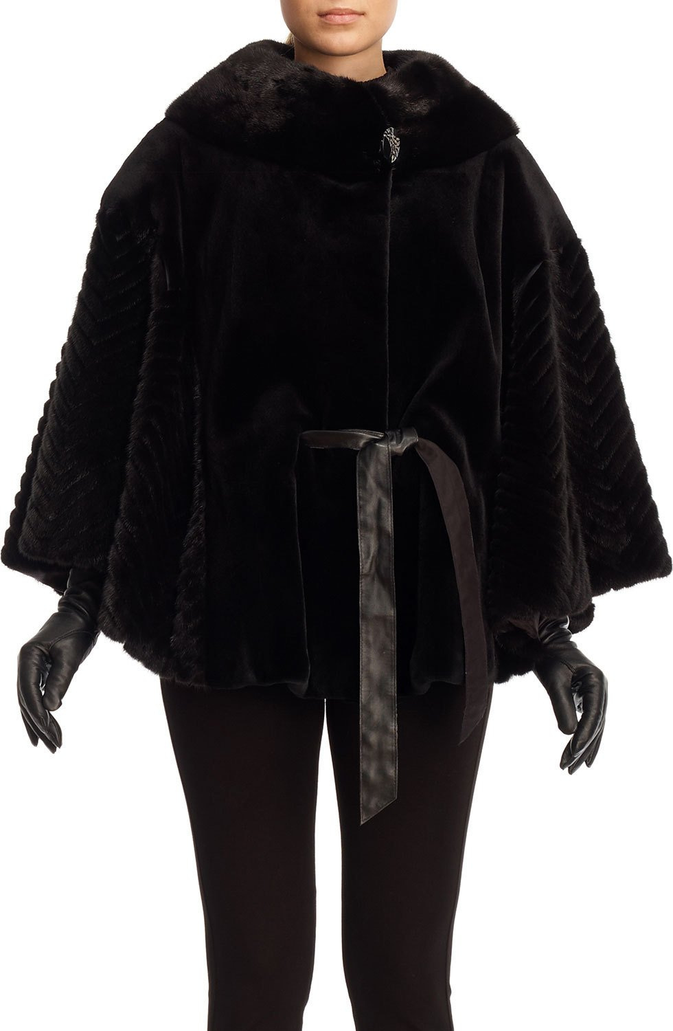 Gorski Belted Sheared Mink Poncho with Chevron Accents Gorski Belted Sheared Mink Poncho with Chevron Accents