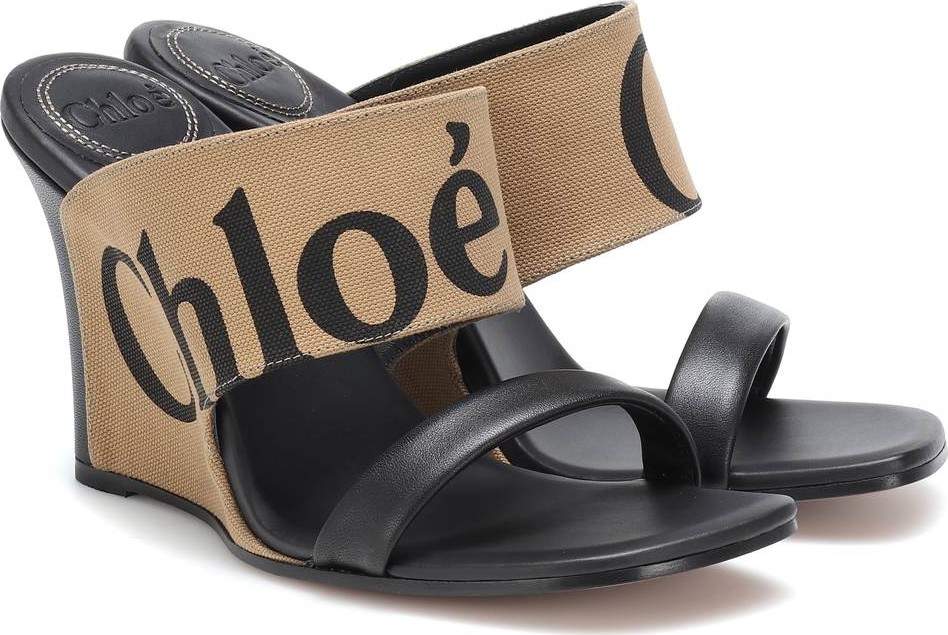 Chloe Canvas and leather wedge sandals