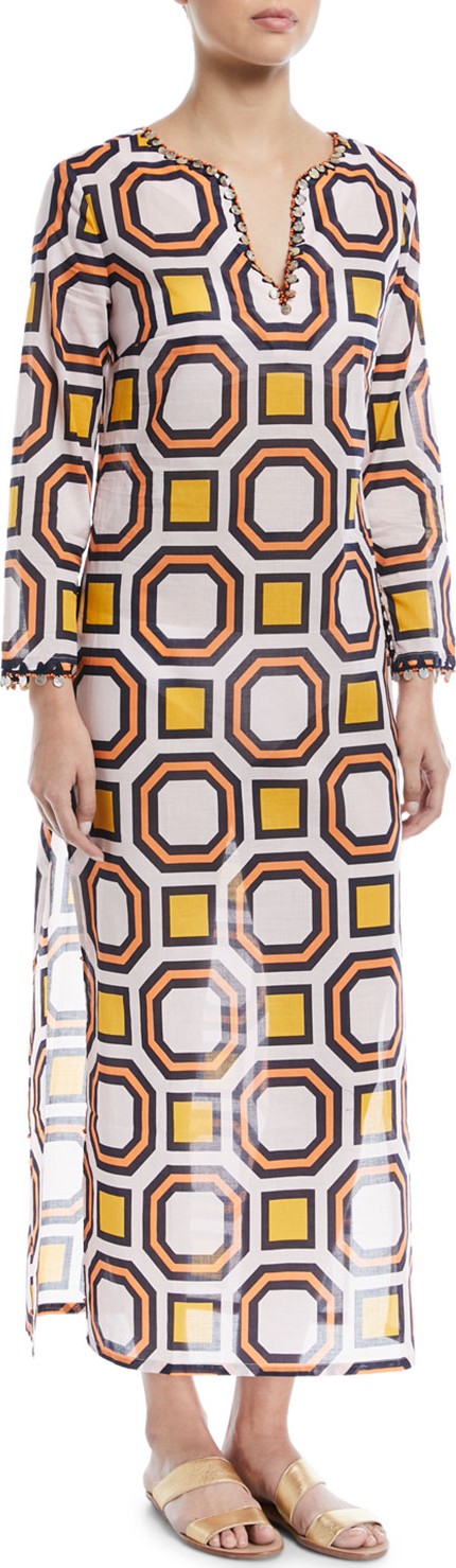 Tory Burch Embellished Maxi Caftan Coverup Dress