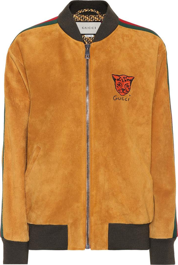 Gucci Embroidered suede bomber jacket