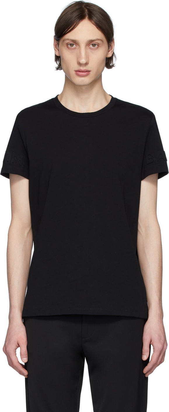 Balmain Black Embossed Sleeves T-Shirt