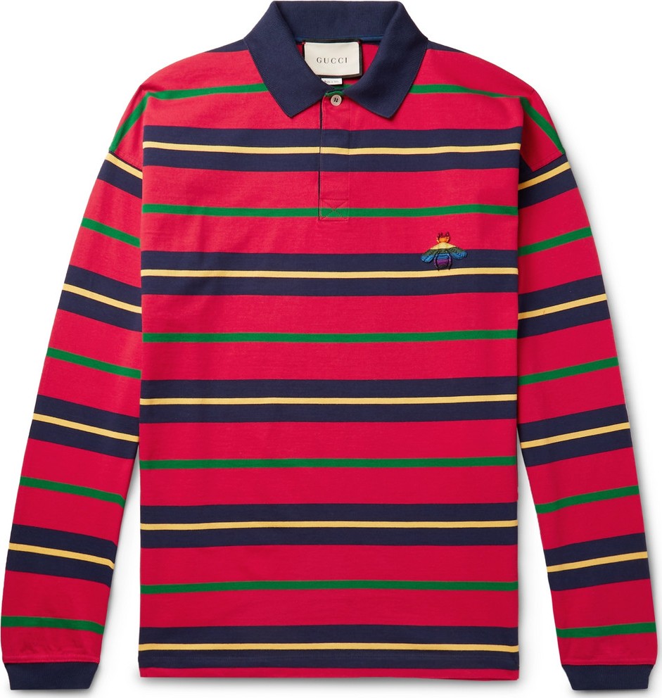 Gucci Appliquéd Striped Cotton-Jersey Polo Shirt