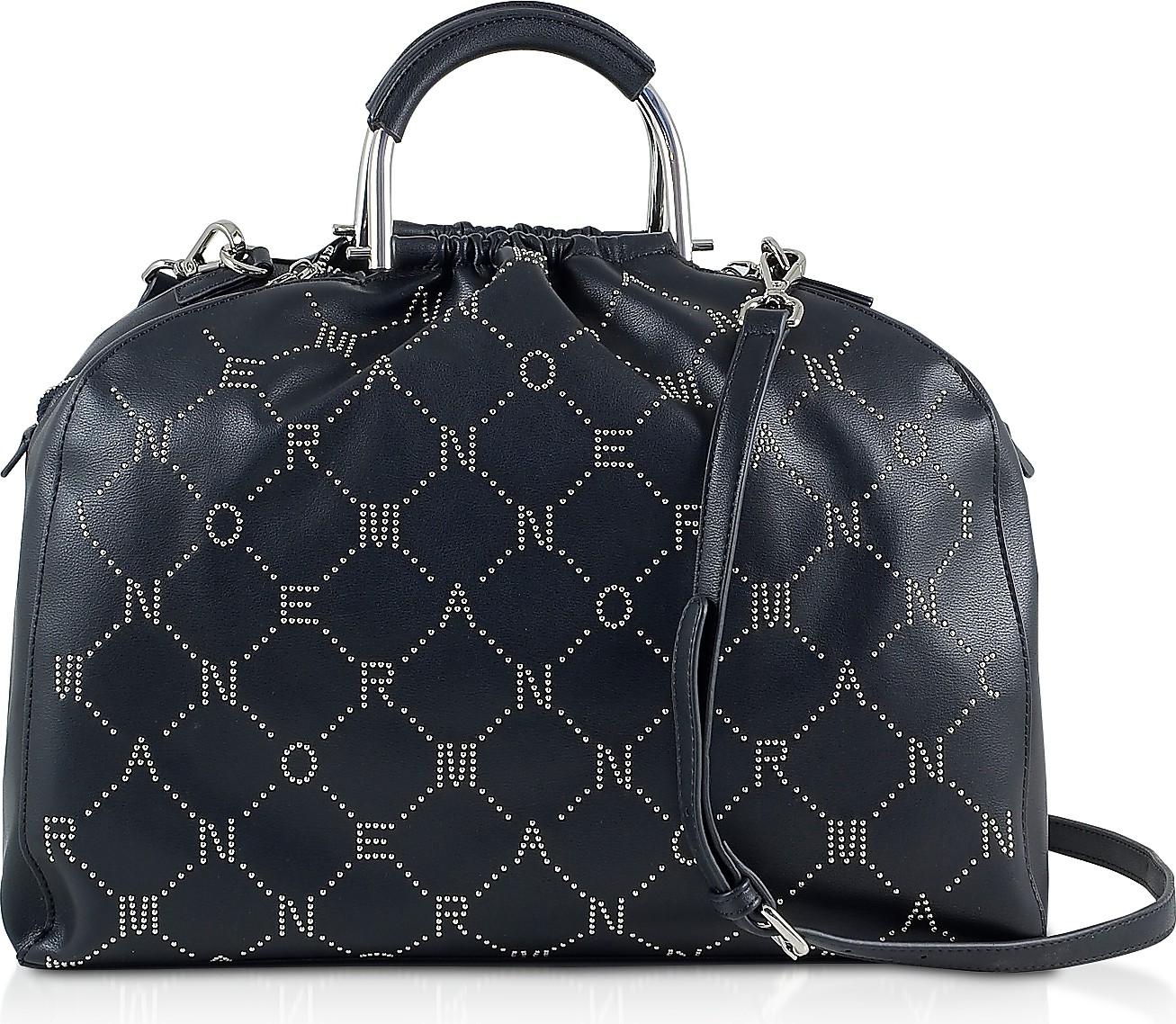 Ermanno Scervino Black Signature Satchel Bag w/Metal Handles & Studs