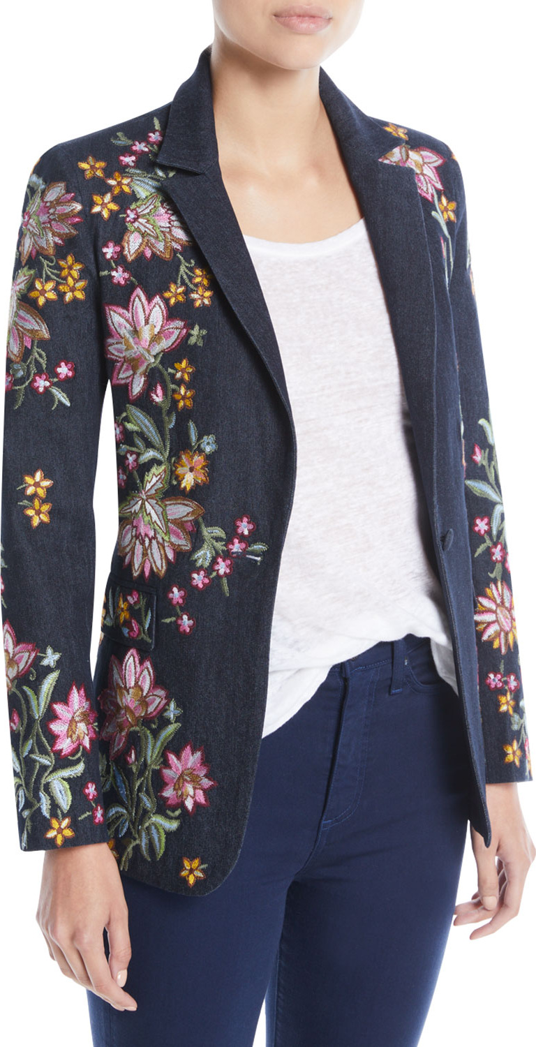 Alice + Olivia Macey Embroidered Notch-Collar Blazer