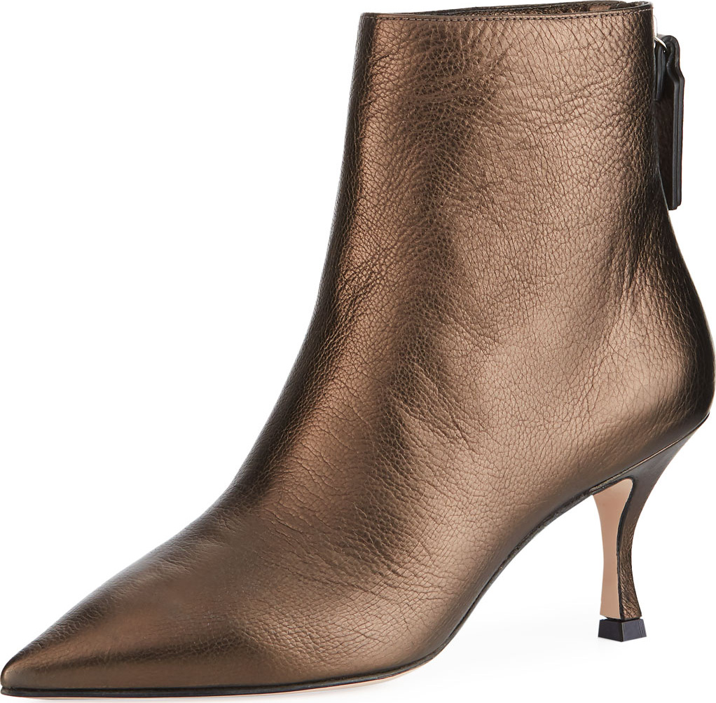 Stuart Weitzman Juniper Metallic Leather Kitten-Heel Bootie