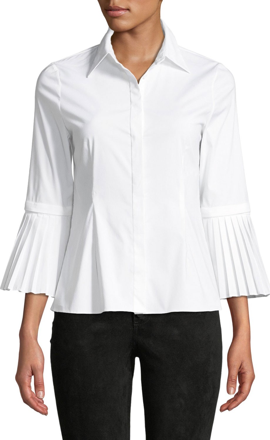 Alice + Olivia Toro Button-Down Top with Removable Pleated Cuffs