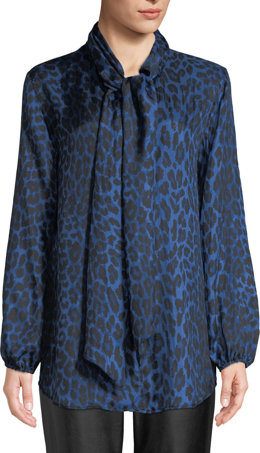 Caroline Rose Leopard-Print Silk Blouse