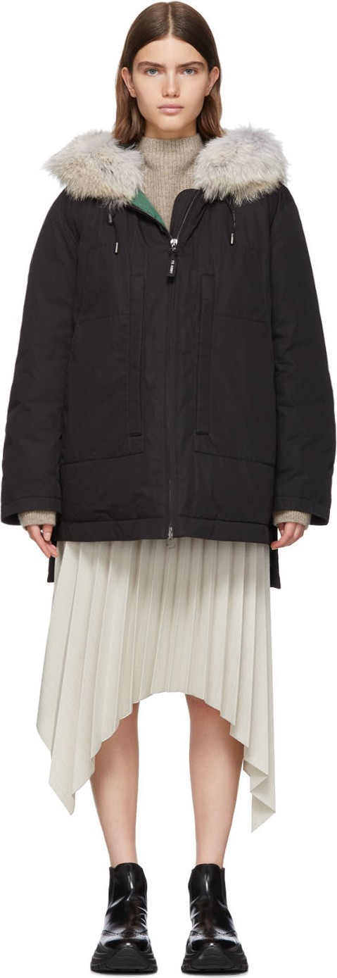 Army By Yves Salomon Black Down & Fur Doudoune Jacket