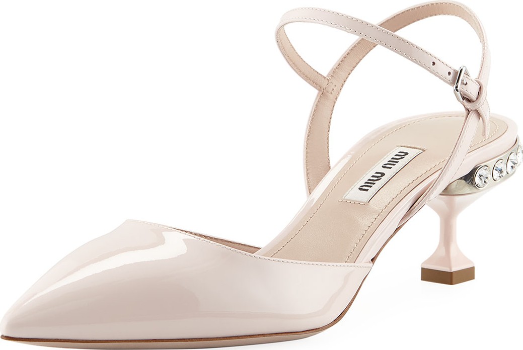 Miu Miu Patent Leather Jeweled Ankle-Strap Pumps