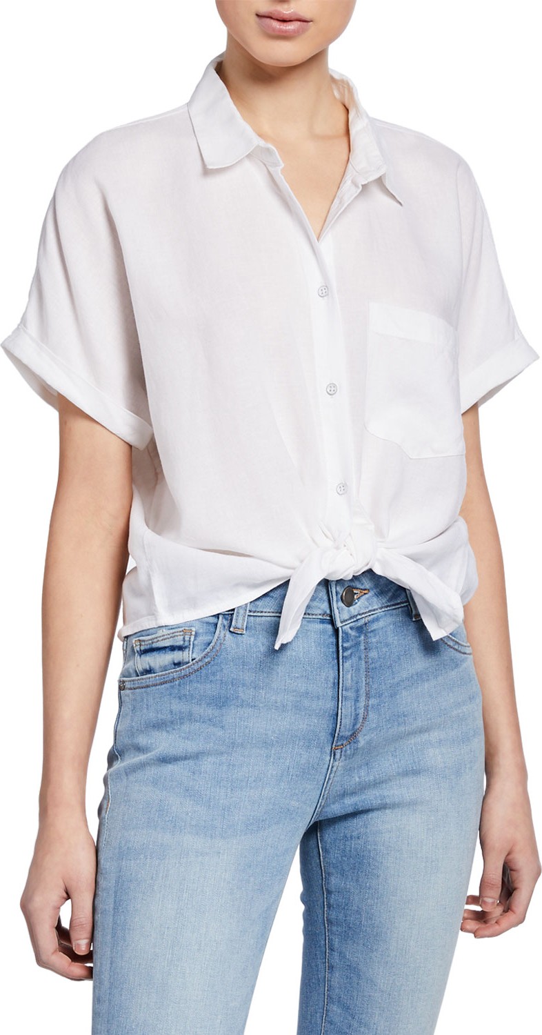 DL1961 Christy Button-Down Short-Sleeve Tie-Front Top