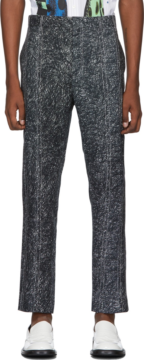 Charles Jeffrey Loverboy Grey Scribble Print Column Trousers