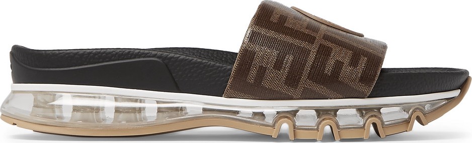 Fendi Logo-Appliquéd Printed Coated-Canvas and Leather Slides
