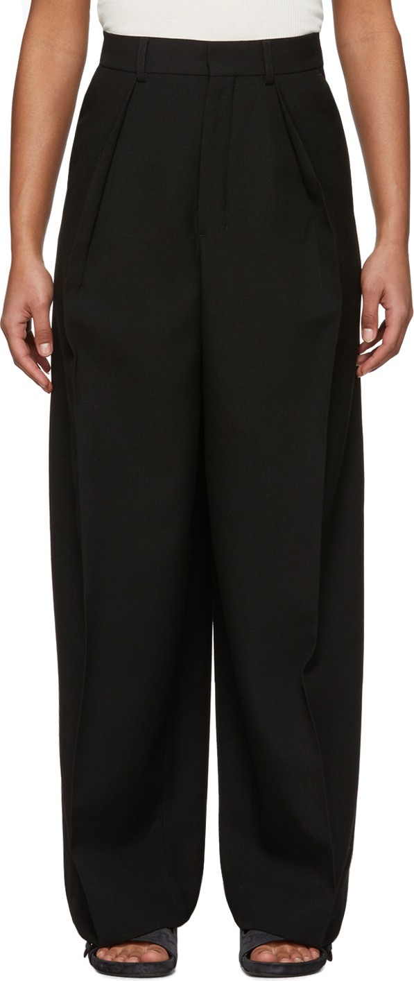 AMI Black Wide Pleated Trousers
