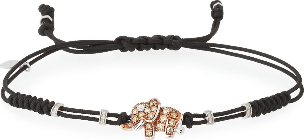 Pippo Perez Pull-Cord Bracelet with Brown & White Diamond Elephant Station