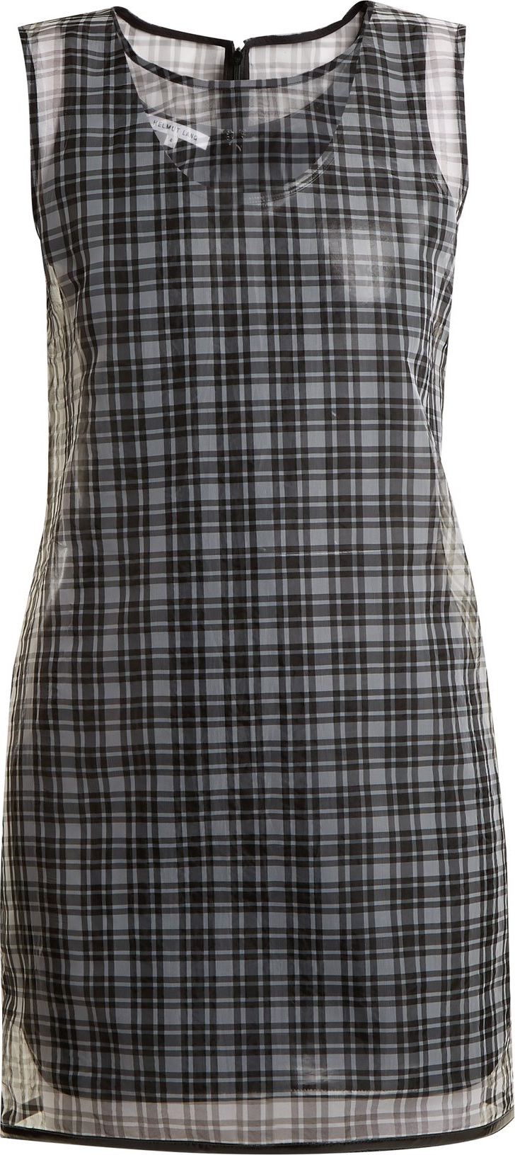 Helmut Lang Round-neck checked semi-sheer dress