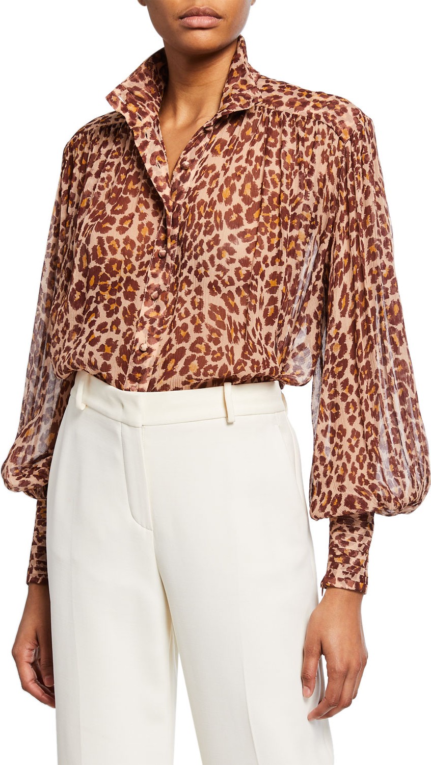 Zimmermann Resistance Leopard-Print Lantern Blouse