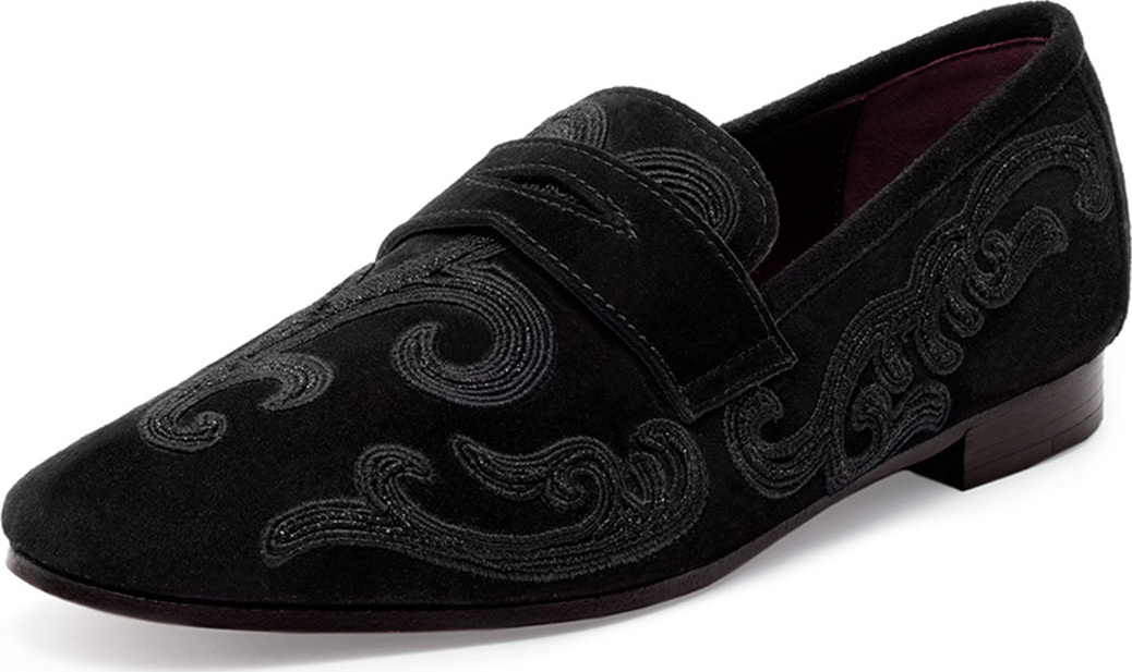 Bougeotte Flaneur Embroidered Suede Penny Loafers