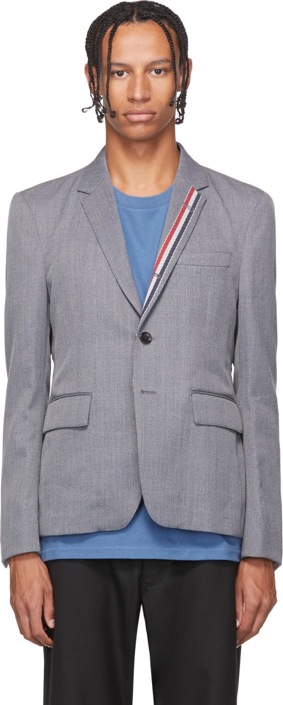 Thom Browne Grey RWB Stripe Unconstructed Blazer