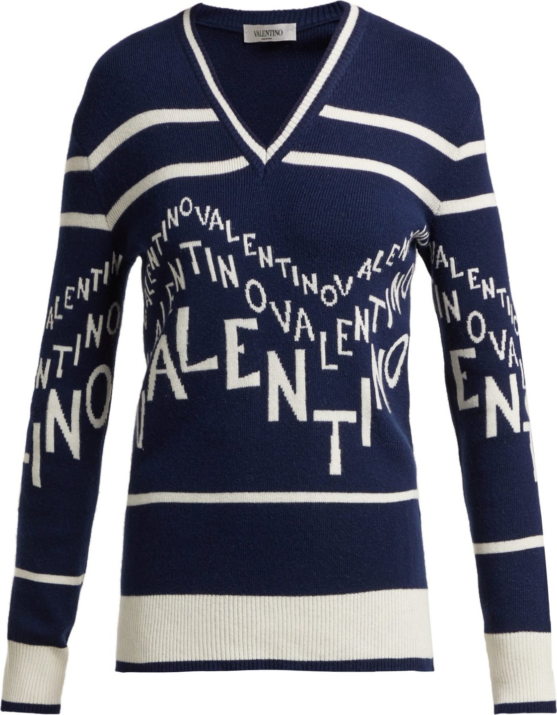 Valentino Logo-intarsia wool-blend sweater