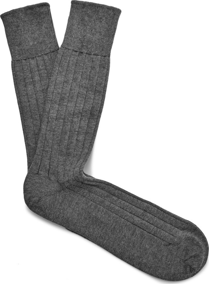 John Smedley Ribbed Sea Island Cotton-Blend Socks