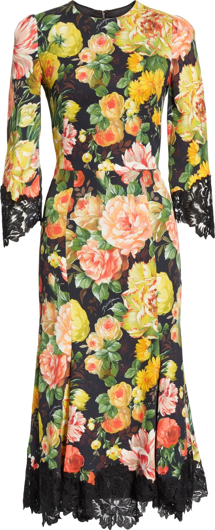 Dolce & Gabbana Lace Trim Floral Print Cady Dress