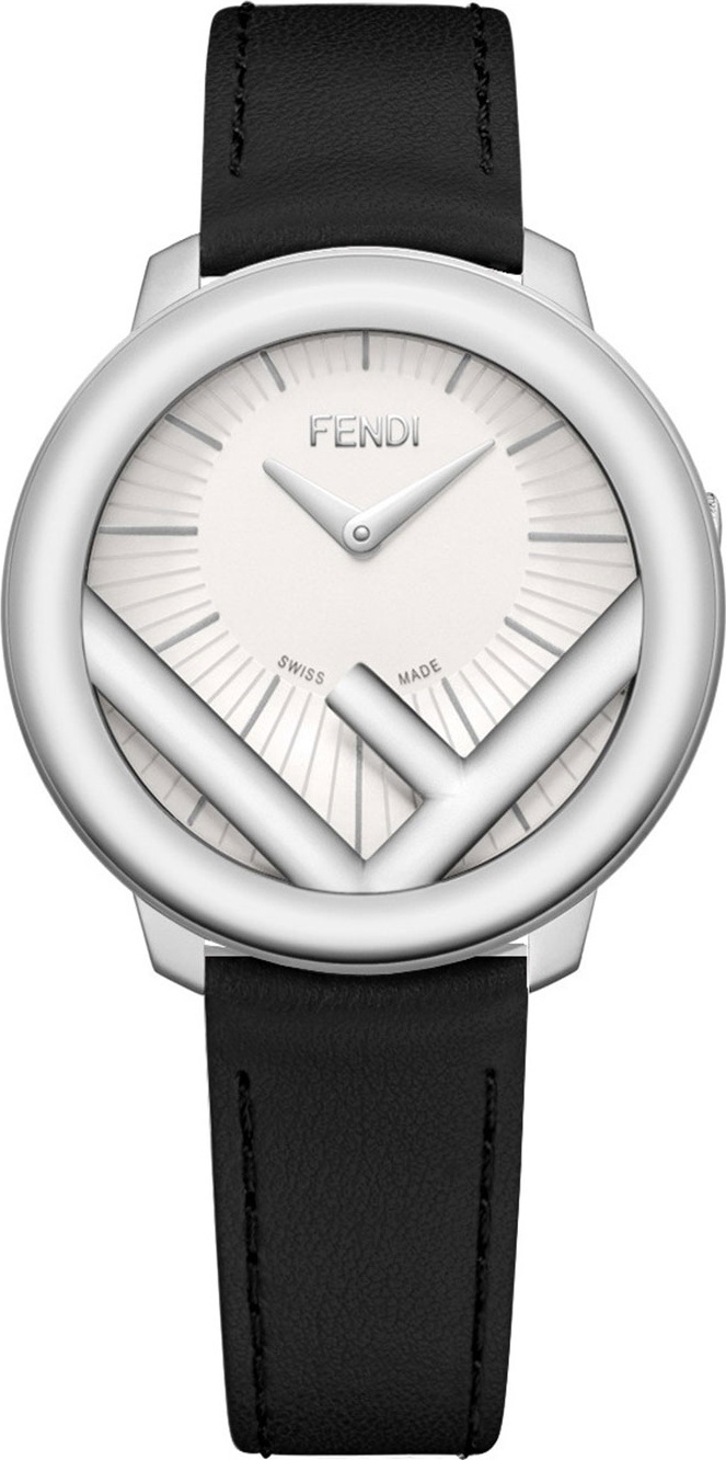 Fendi 36mm Run Away Watch with Leather Strap, Black/Silvertone