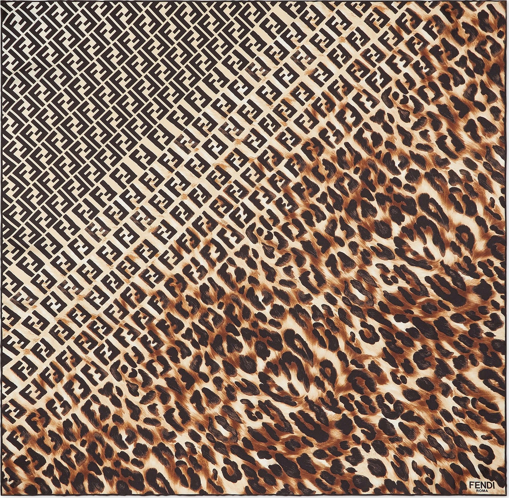 Fendi Logo & Leopard Print Silk Scarf