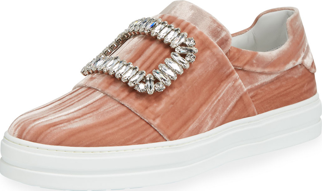 Roger Vivier Sneaky Viv Strass Stripe Velvet Platform Sneakers
