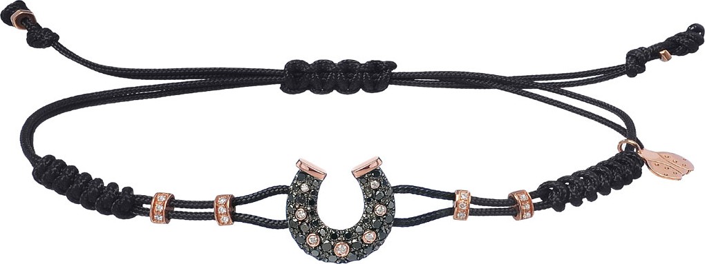 Pippo Perez 18k Pink Gold Diamond Horseshoe Pull-Cord Bracelet, Black