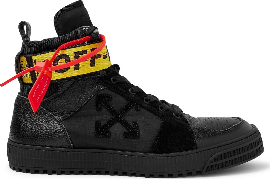 Off White Industrial Full-Grain Leather, Suede and Ripstop High-Top Sneakers