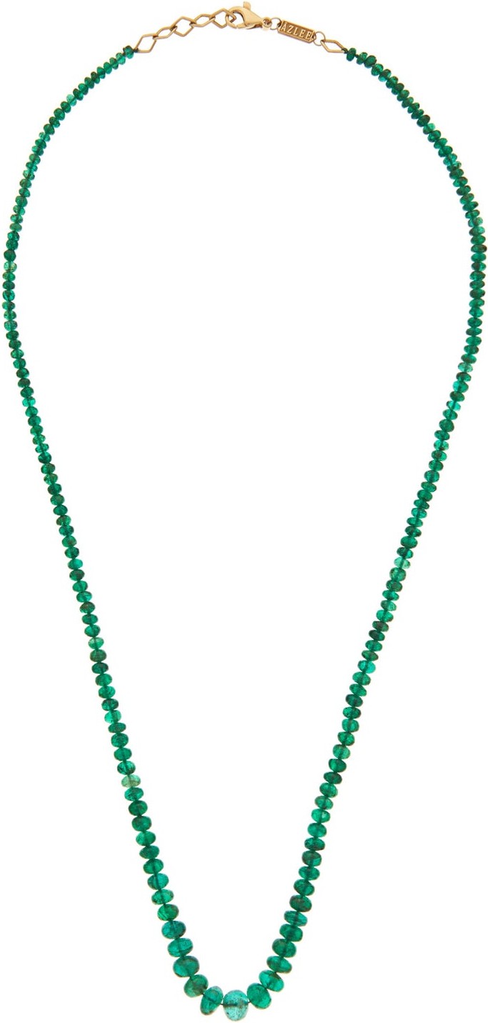 Azlee Beaded emerald & 18kt gold necklace