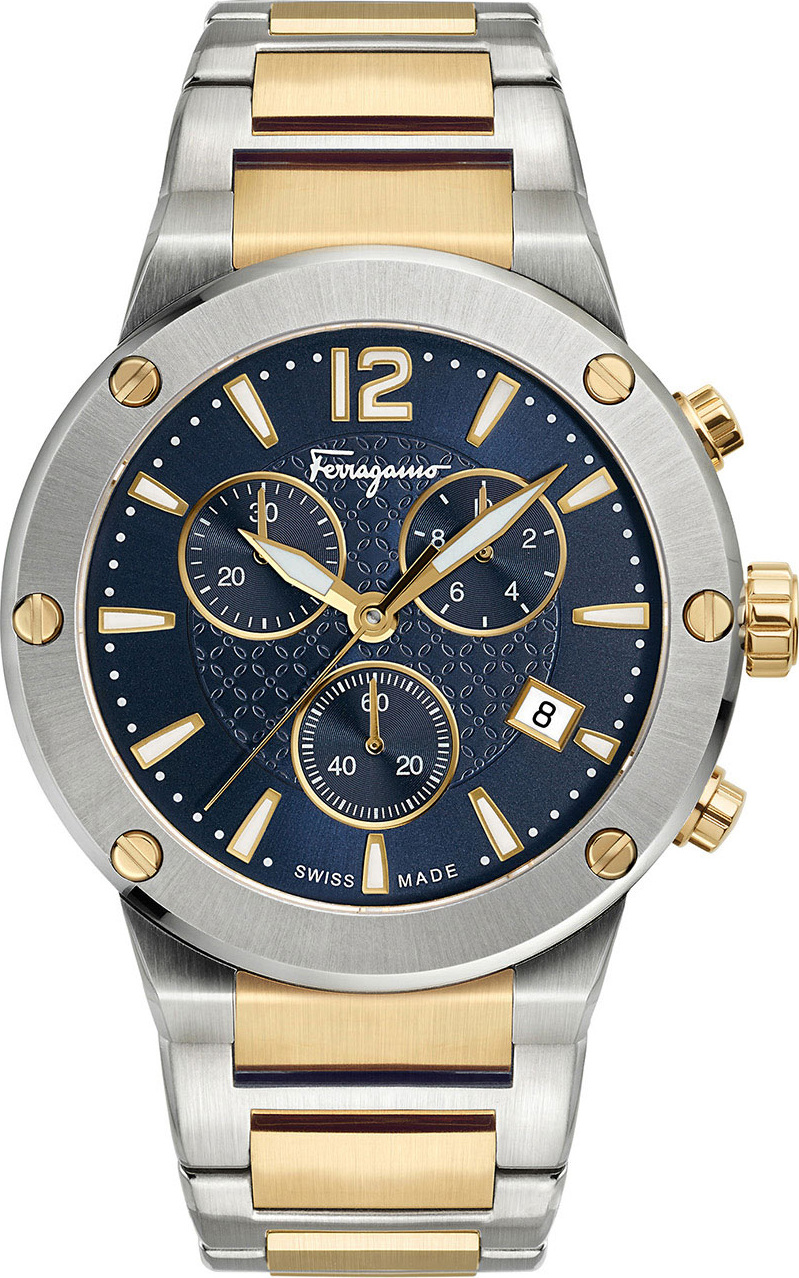 Salvatore Ferragamo Men's 41mm F-80 Two-Tone Chrono Bracelet Watch, Blue