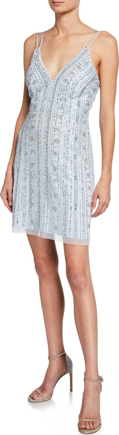 Aidan Mattox Beaded V-Neck Sleeveless Mini Sheath Dress