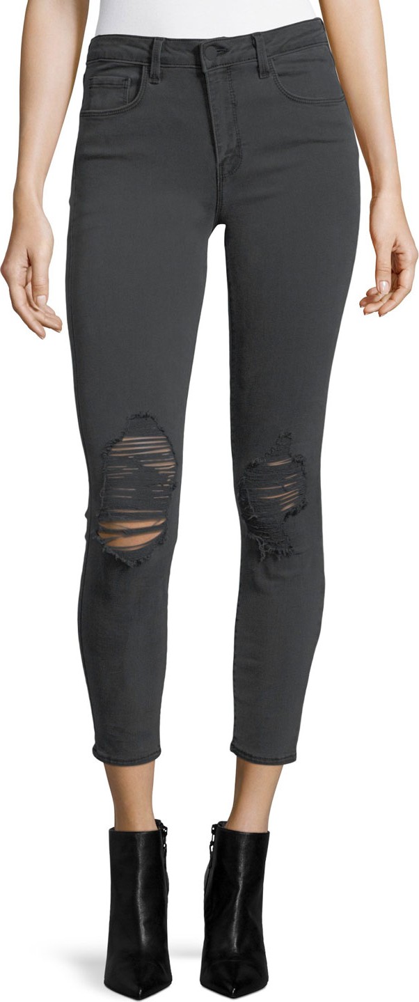 L'AGENCE Margot High-Rise Skinny Ankle Jeans with Holes