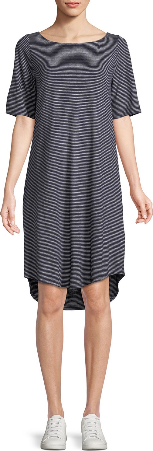 Eileen Fisher Striped Half-Sleeve Hemp-Blend Shift Dress