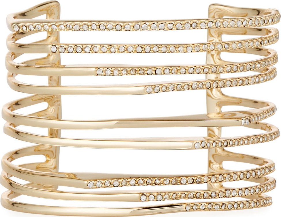 Alexis Bittar Multi-Row Golden Crystal Origami Cuff Bracelet