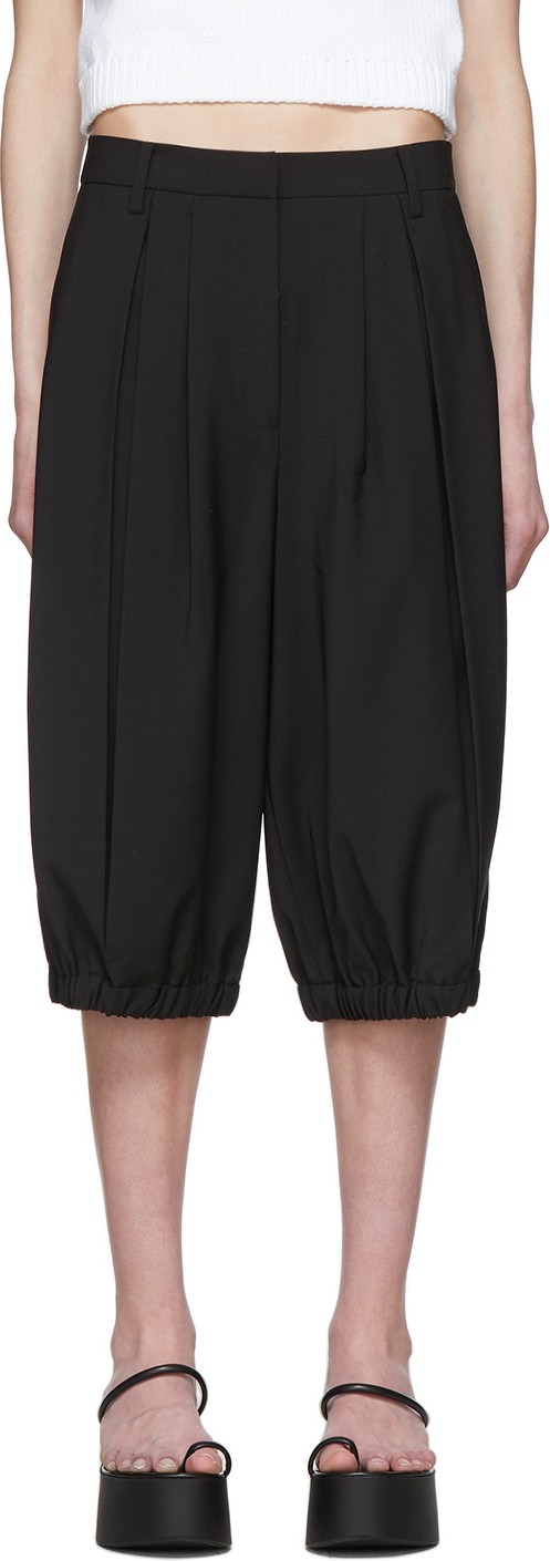 Tibi Black Tropical Wool Tailored Bloomer Shorts
