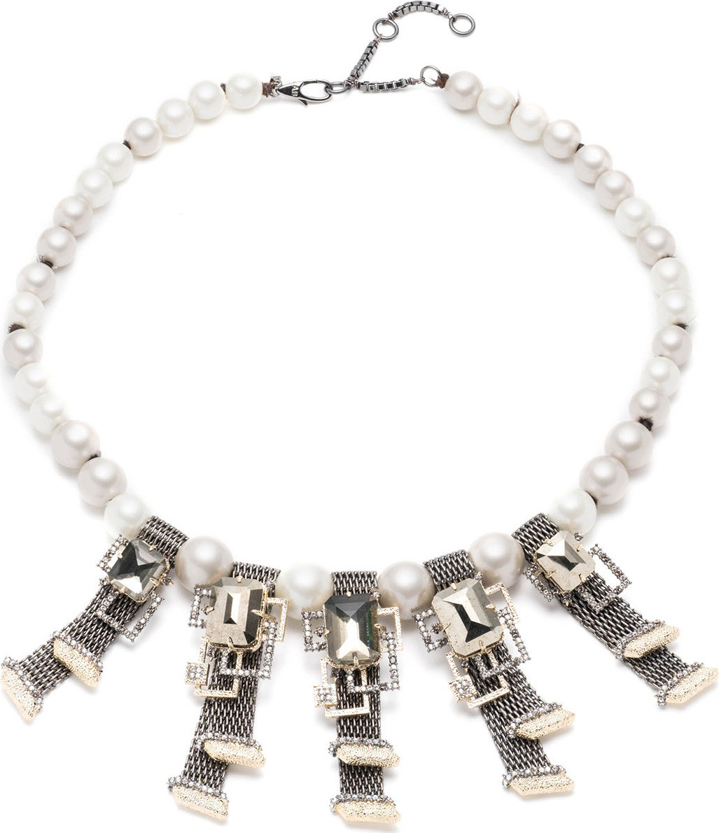 Alexis Bittar Brutalist Chain Mesh Pearl Necklace