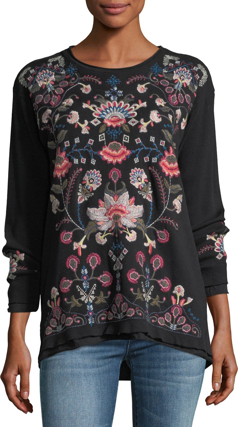 Johnny Was Nindi Embroidered Thermal Pullover