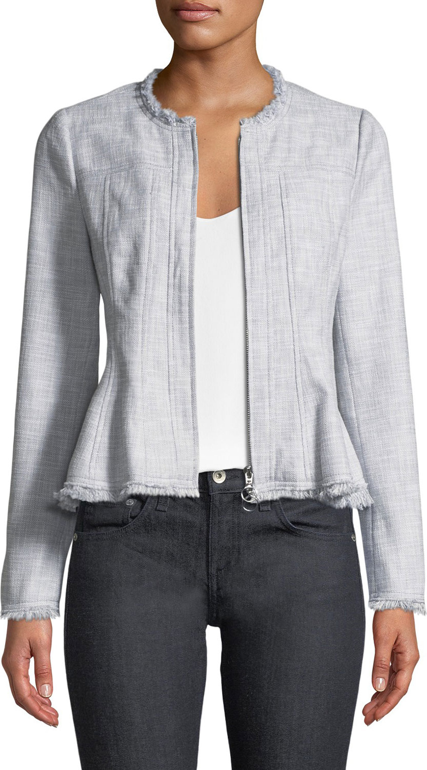 Rebecca Taylor Slub Suiting Zip-Front Jacket