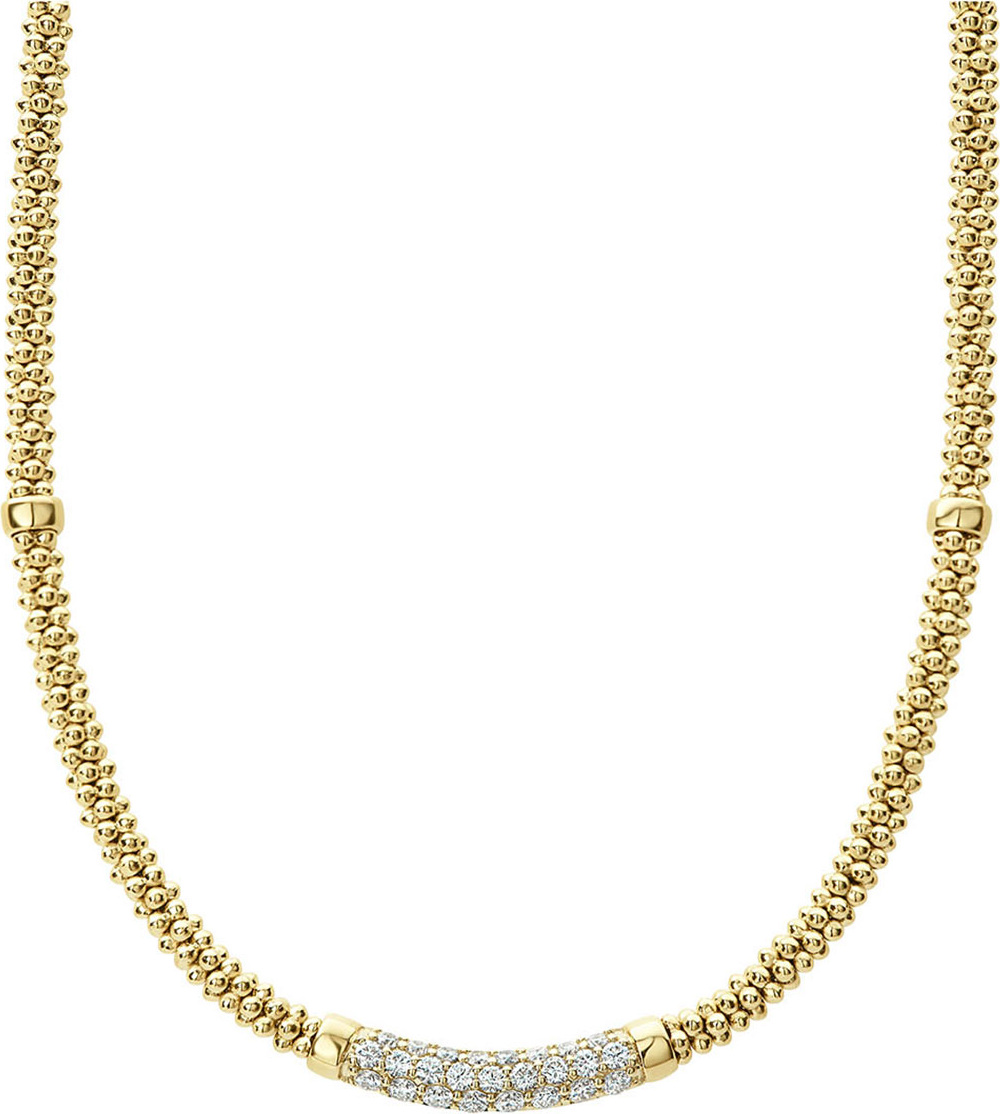 LAGOS 18k Caviar Gold Rope Necklace w/ Diamonds, 18"