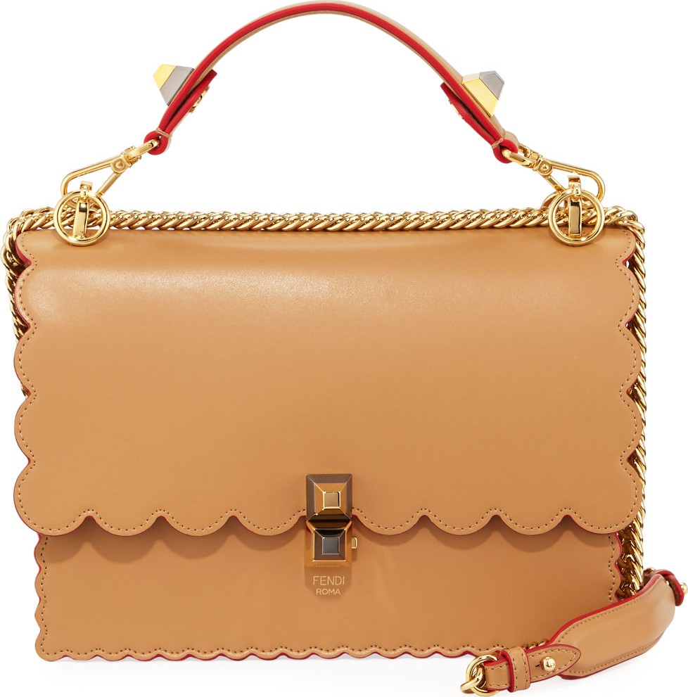 Fendi Kan I Regular Leather Scalloped Shoulder Bag